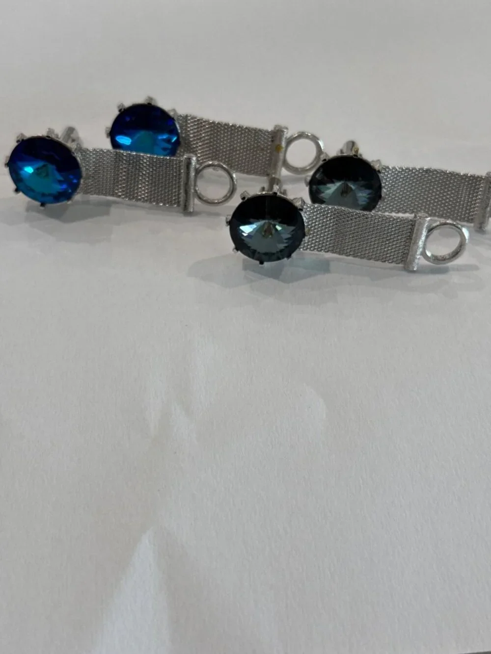 Vintage mesh cufflinks,  Blue Black Rivoli Glass stones 2 pair